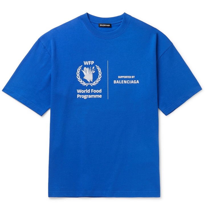 Photo: Balenciaga - World Food Programme Printed Cotton-Jersey T-Shirt - Blue