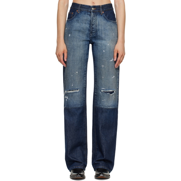 Photo: MM6 Maison Margiela Blue Distressed Panel Denim Jeans