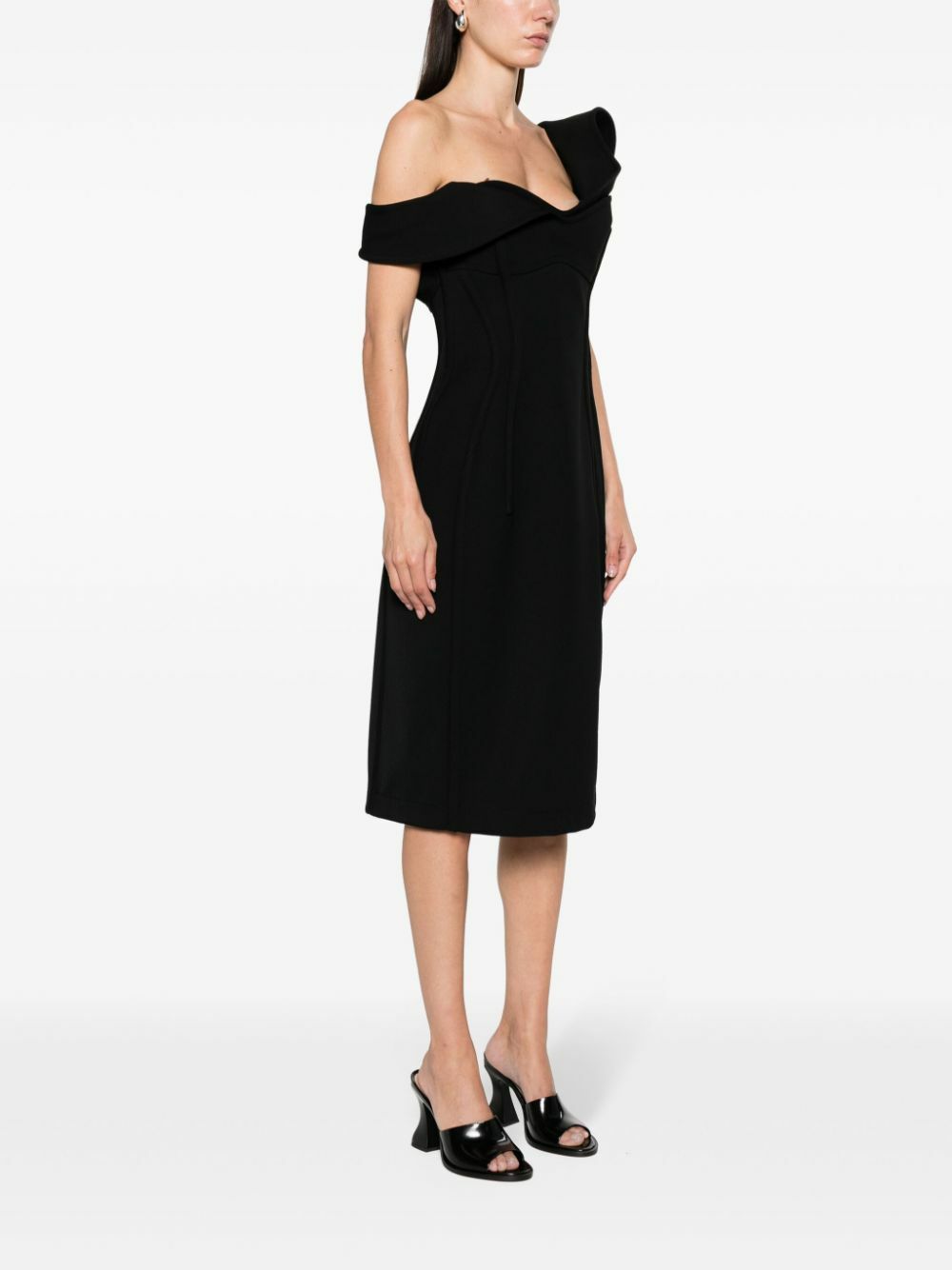 Bottega Veneta Black Off-Shoulder Midi Dress Bottega Veneta