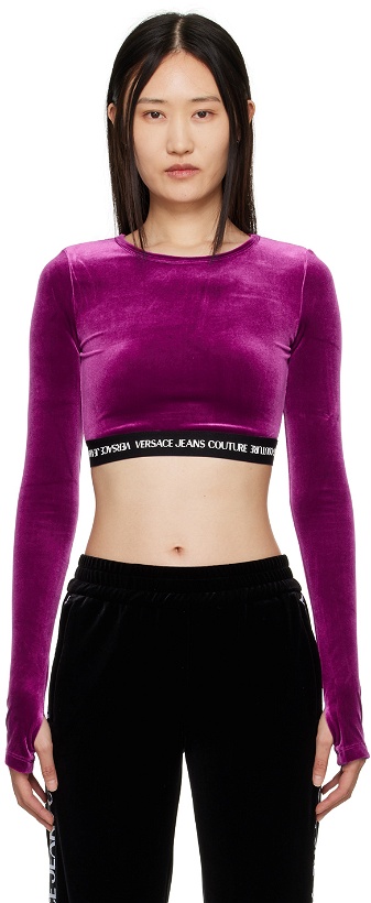 Photo: Versace Jeans Couture Burgundy Cropped Long Sleeve T-Shirt