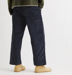 LOEWE - Wide-Leg Pleated Cotton-Corduroy Trousers - Blue