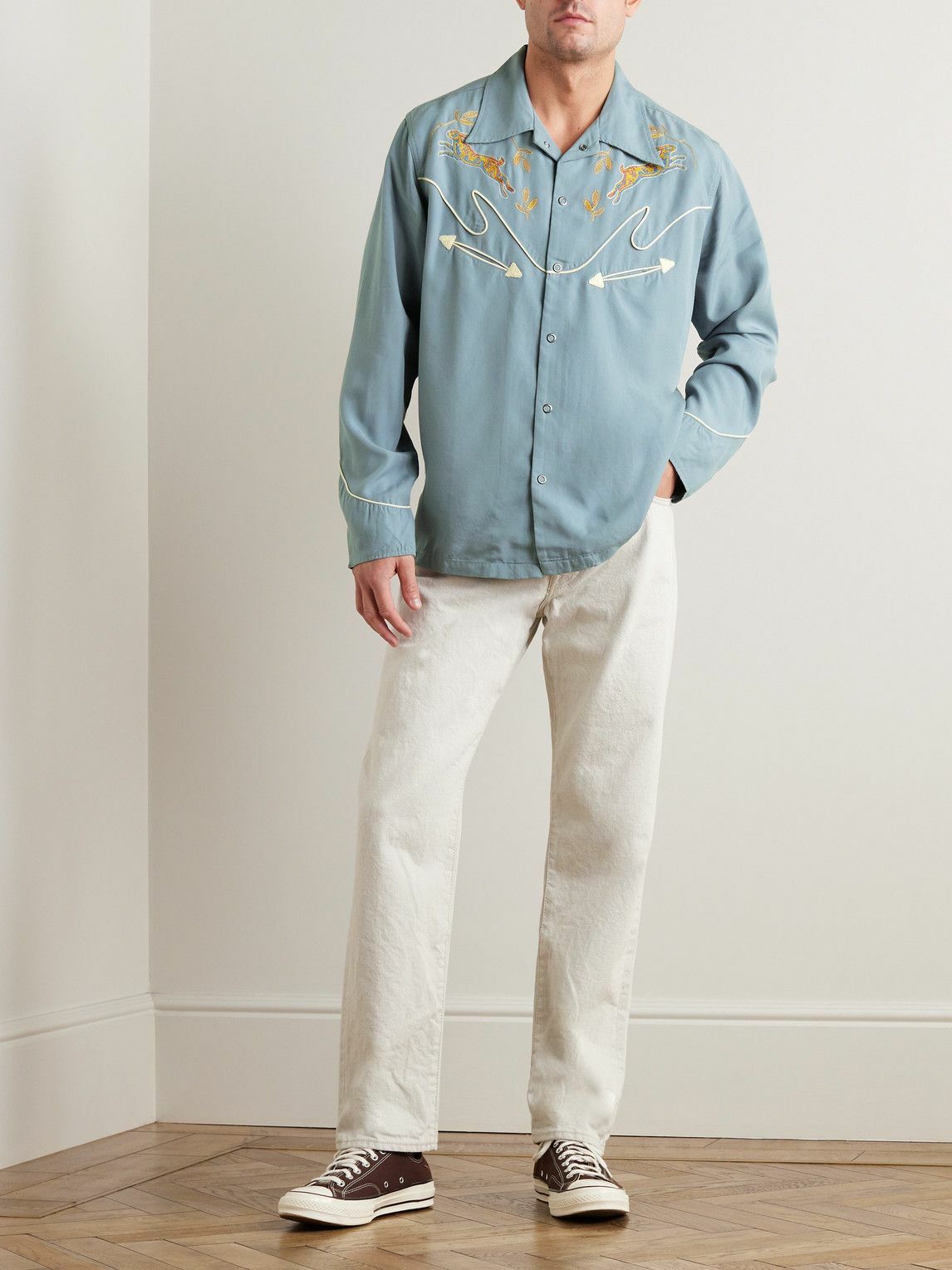 Nudie Jeans - Gonzo Embroidered TENCEL™ Lyocell Western Shirt - Blue