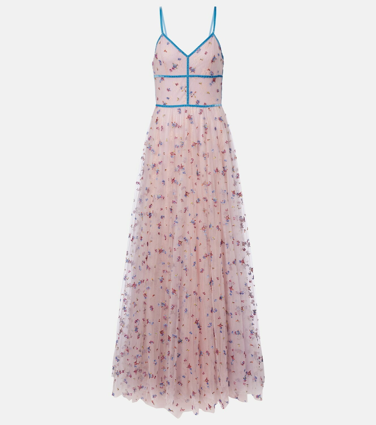Costarellos Floral lace-trimmed tulle gown
