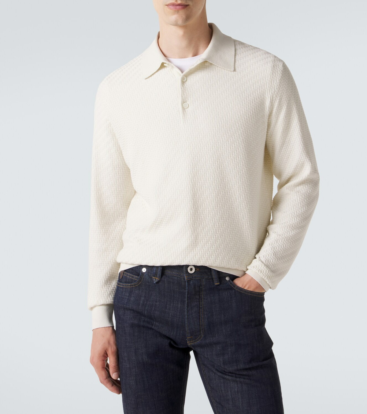 Brioni Cotton, silk, and cashmere polo sweater