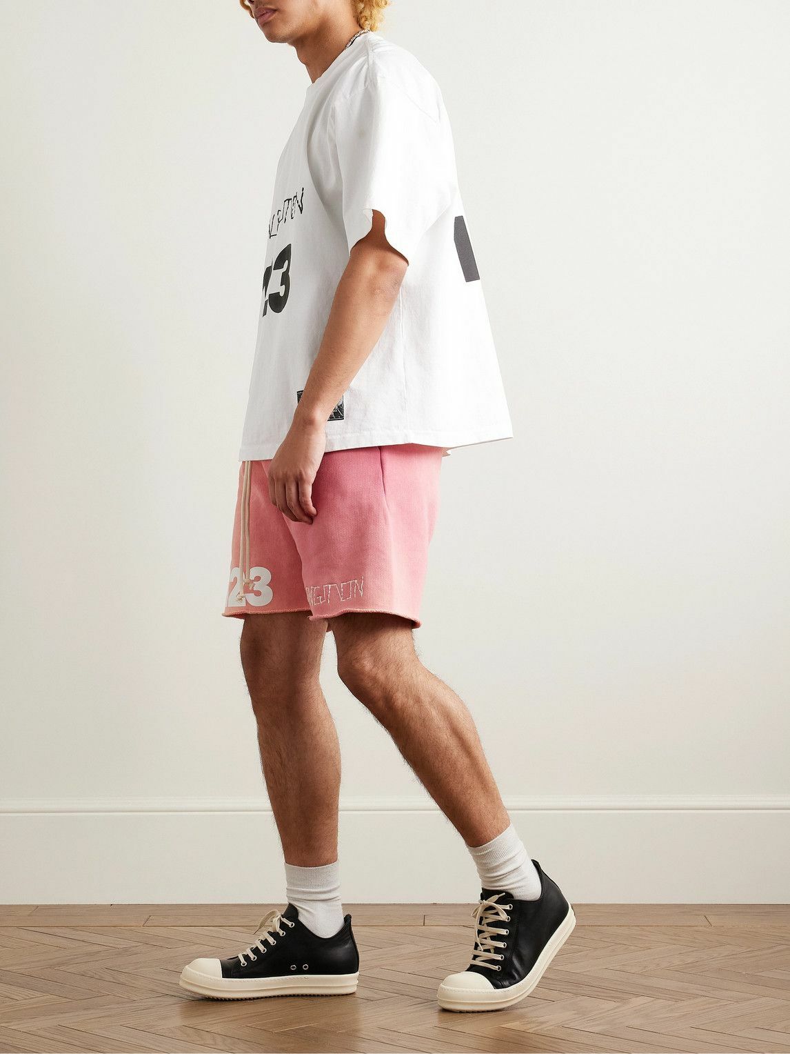 RRR123 - Logo-Print Embroidered Cotton-Jersey T-Shirt - White