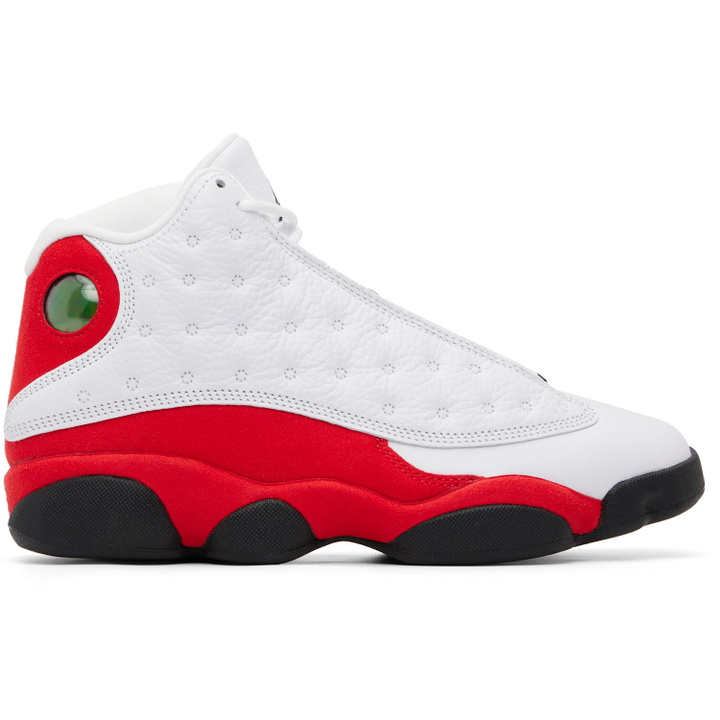 Photo: Nike Jordan White & Red Air Jordan 13 Retro Sneakers