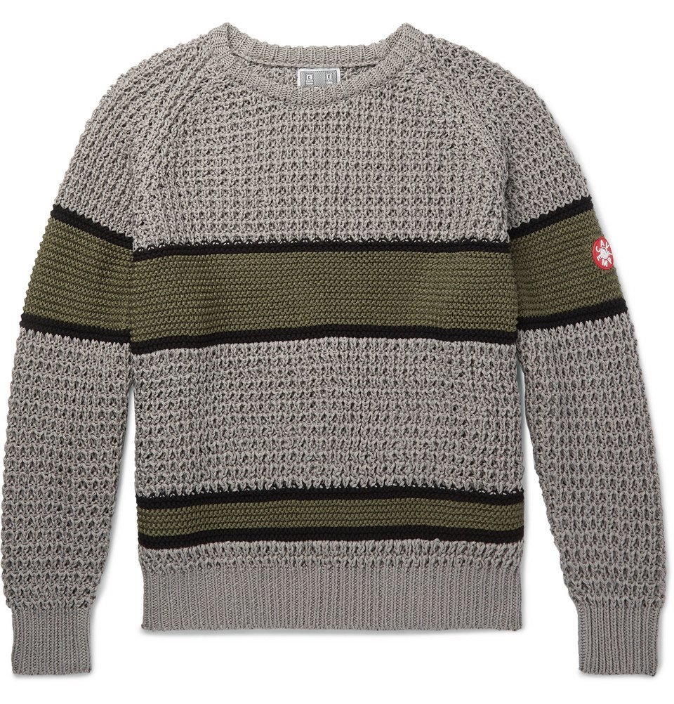 Cav Empt - Striped Waffle-Knit Cotton Sweater - Men - Gray Cav Empt