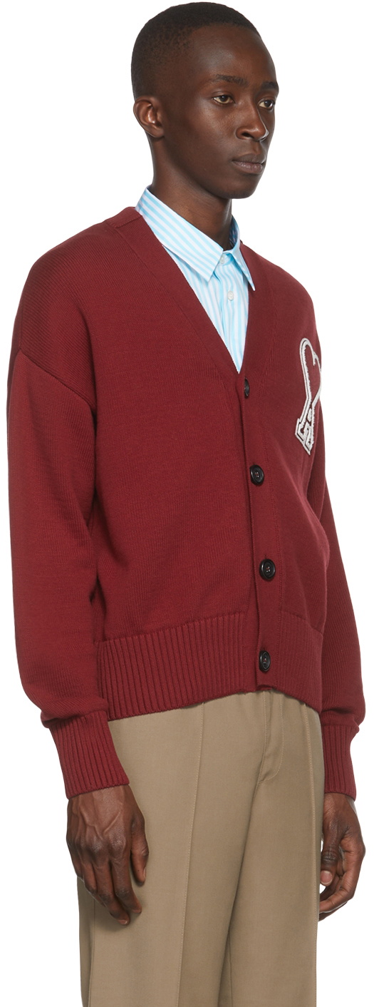 AMI Paris SSENSE Exclusive Burgundy Ami de Cœur Cardigan