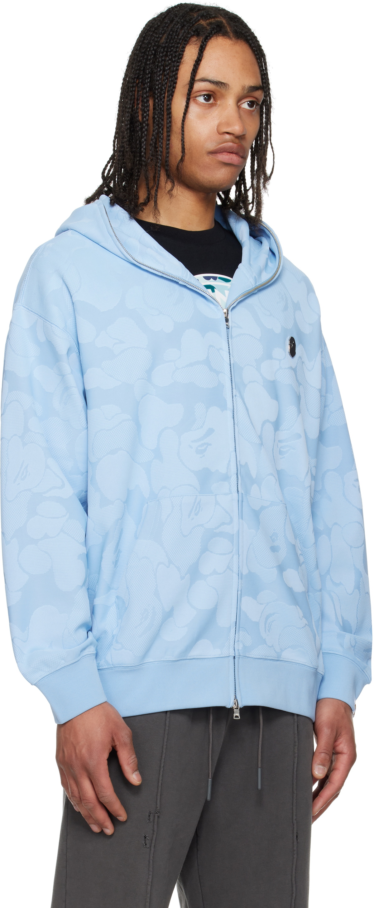 BAPE Blue Solid Camo Jacquard One Point Zip Hoodie A Bathing Ape