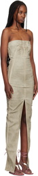 Rick Owens DRKSHDW Taupe Temple Sliced Bustier Denim Maxi Dress