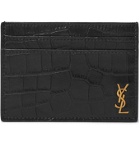 SAINT LAURENT - Logo-Appliquéd Croc-Effect Leather Cardholder - Black