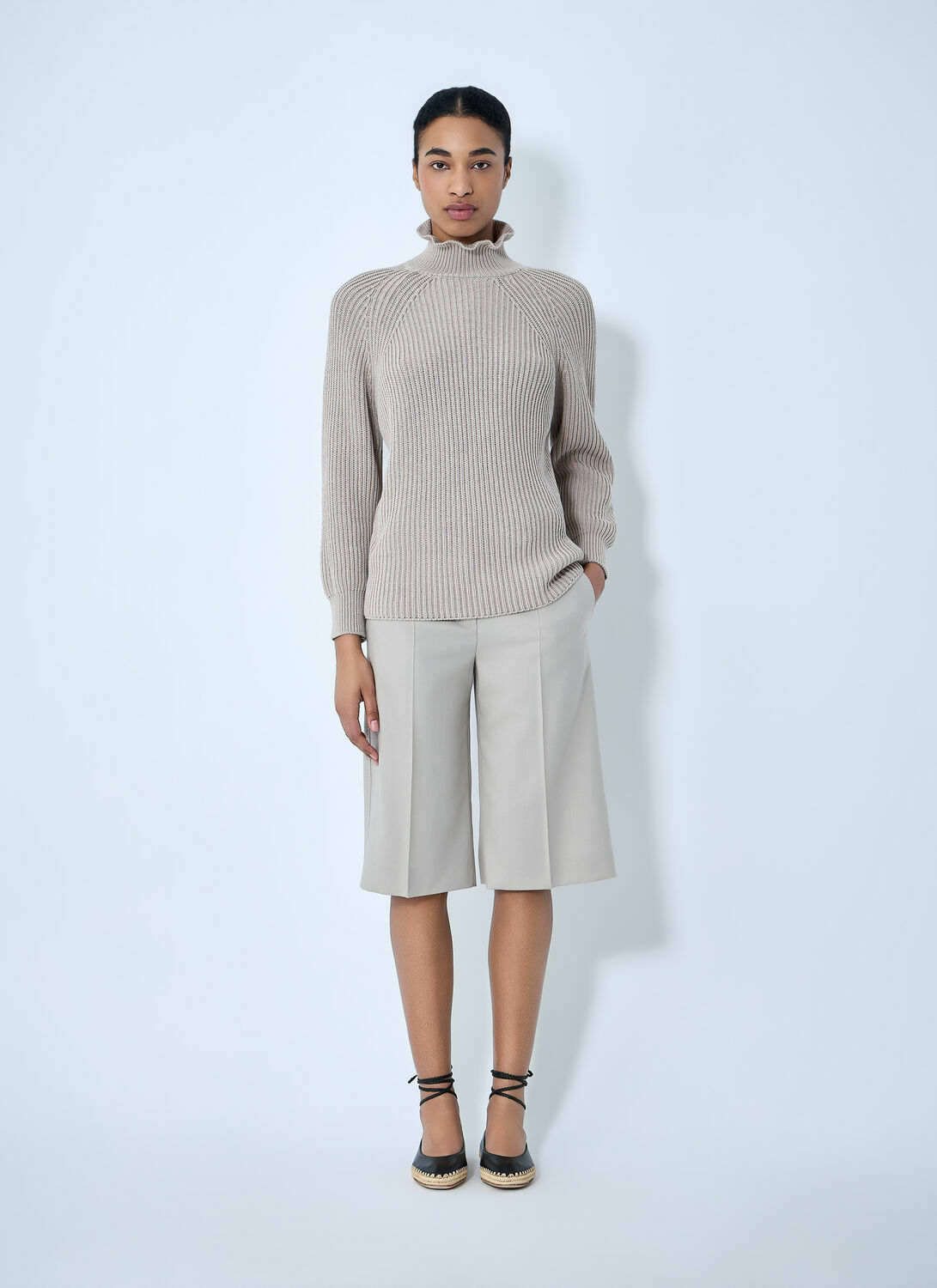 Max Mara Ribbed Knit High Neck Sweater