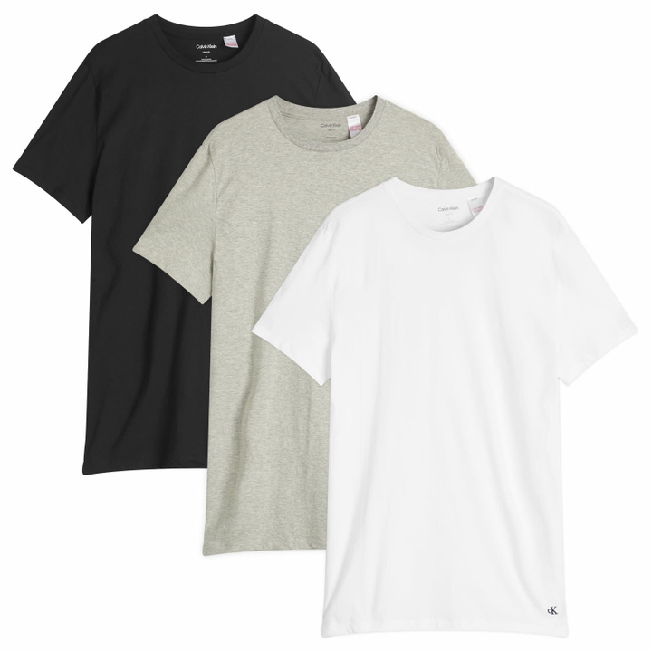 Photo: Calvin Klein Men's Crew Neck T-Shirt - 3 Pack in Black/White/Grey Heather