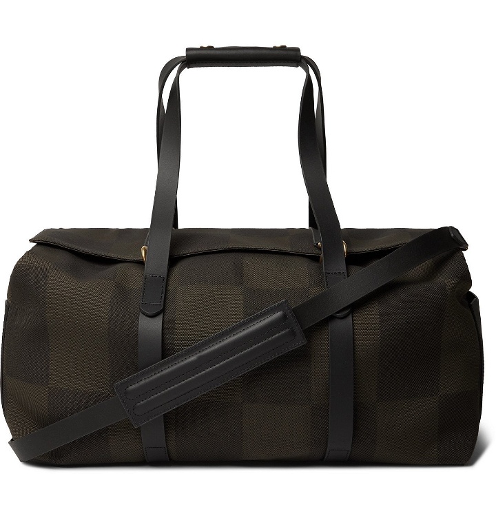 Photo: Mismo - Leather-Trimmed Checked Canvas-Jacquard Holdall - Green