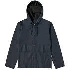Rains Short Hooded Coat in Navy