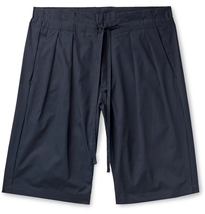 Photo: Monitaly - Pleated Cotton Drawstring Shorts - Blue