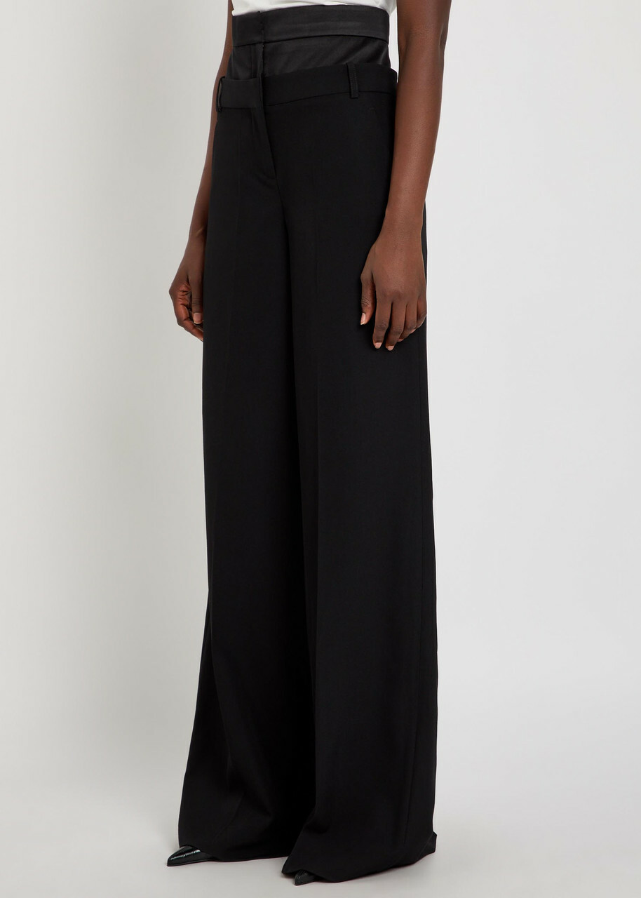 Erdem Layered-effect Wide-leg Wool Trousers Black