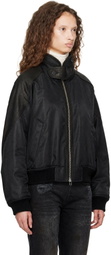 COOR Black Highneck Shearling Mixed MA-1 Bomber Jacket