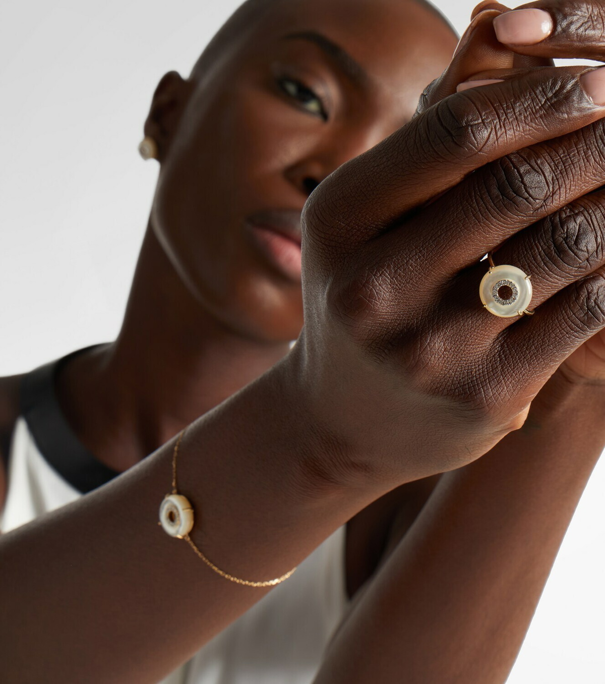 Mateo 14kt gold (585/1000) ring with diamonds and pearls