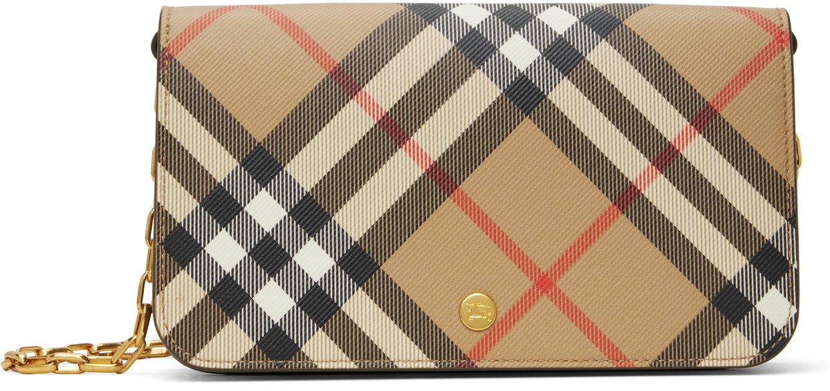 ★Burberry★ Beige チェーンショルダー付き チェックウォレット Burberry Beige Check Chain Strap Wallet Bag Burberry