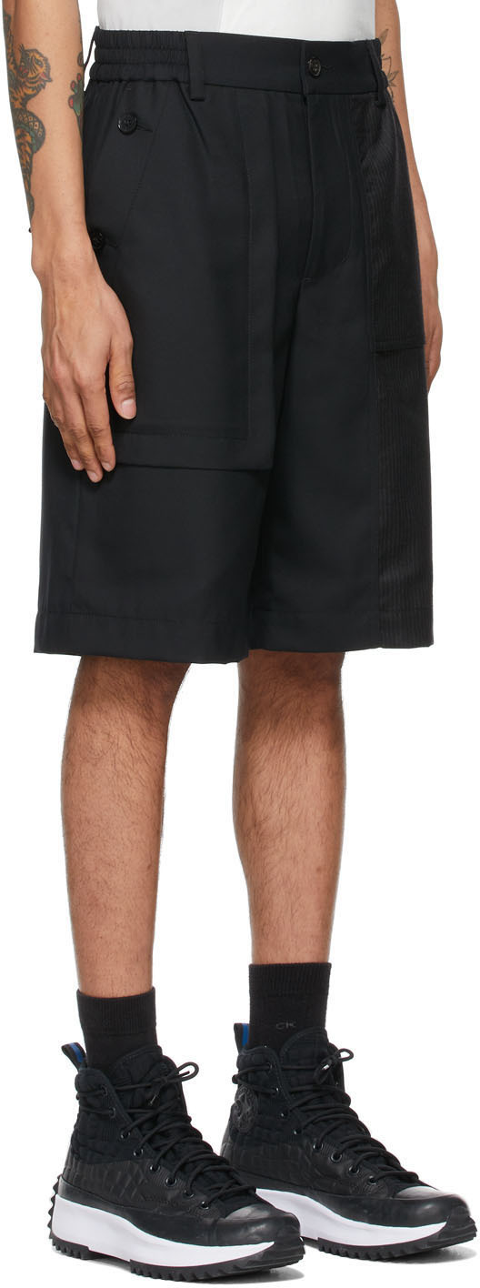 Feng Chen Wang Black Wool Paneled Shorts Feng Chen Wang