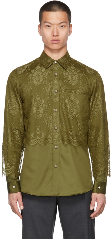 Photo: Burberry Green Cotton Lace Overlay Shirt