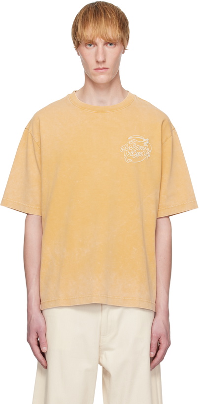 Photo: Maison Kitsuné Yellow 'Maison Kitsuné' Lemonade Chest Embroidery T-shirt