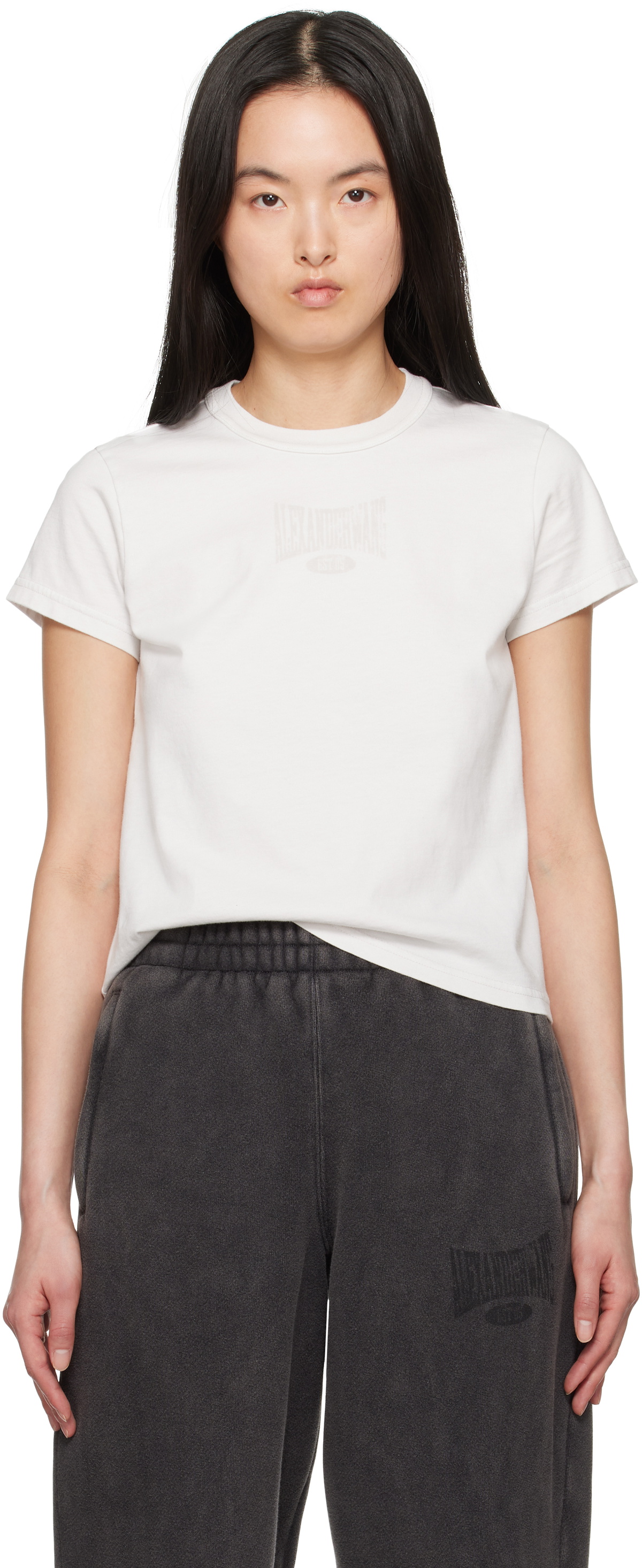 Alexander Wang Distressed Logo Shrunken Tee In Cotton Jersey Tees 300045488wht