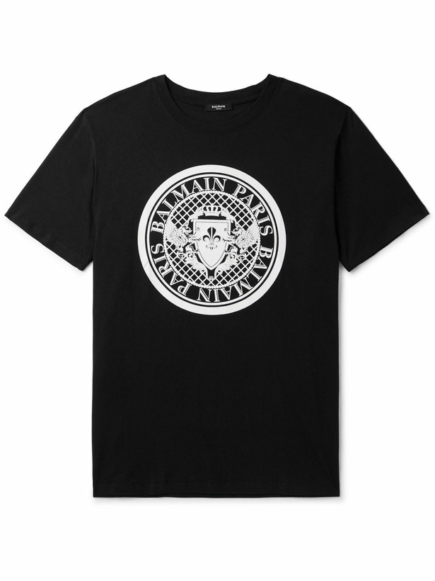 Photo: Balmain - Logo-Flocked Cotton-Jersey T-Shirt - Black