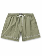 CHERRY LA - American Classic Straight-Leg Mid-Length Embroidered Swim Shorts - Green