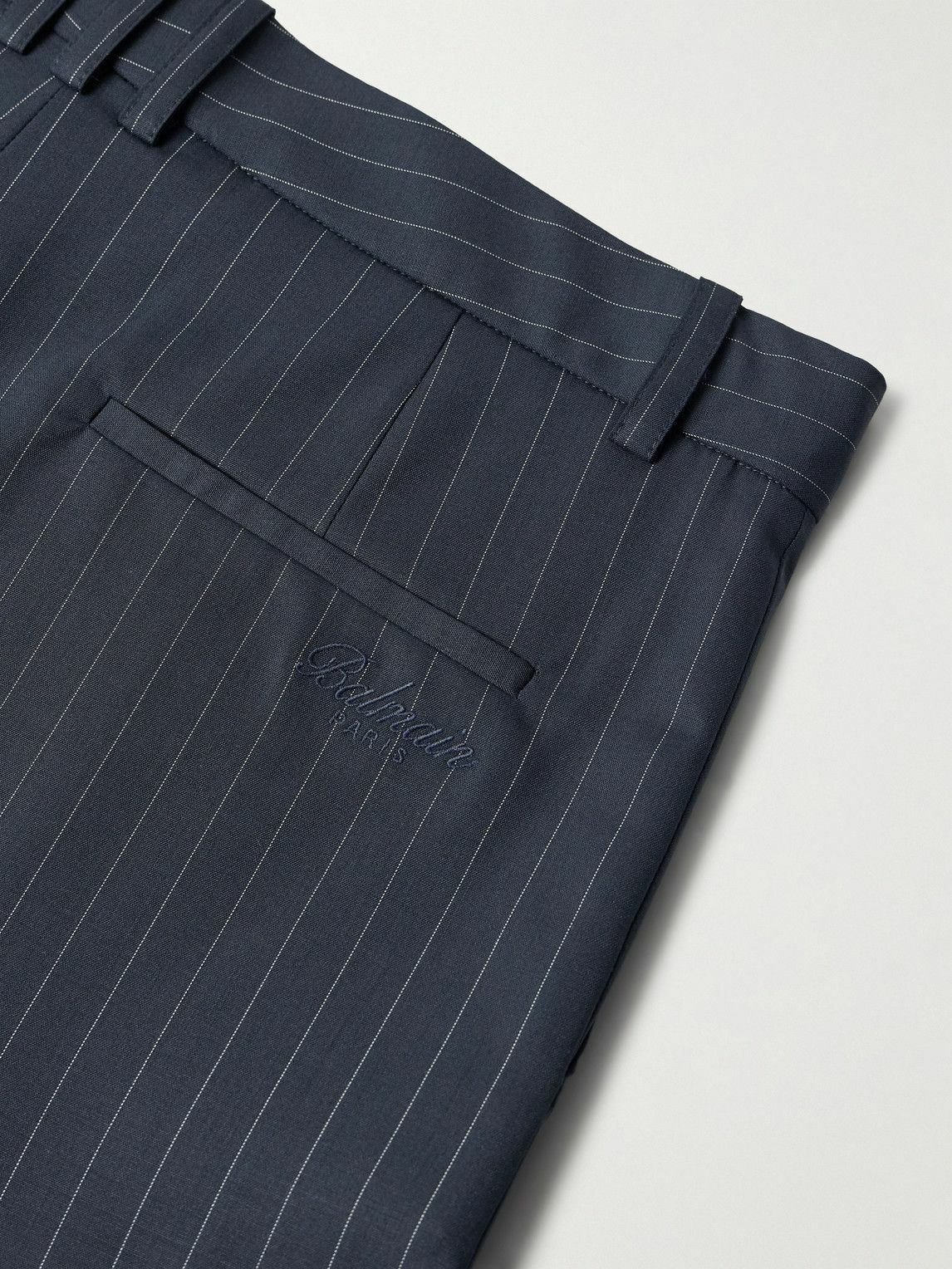 Balmain - Tapered Cropped Pleated Pinstriped Wool-Blend Trousers - Black