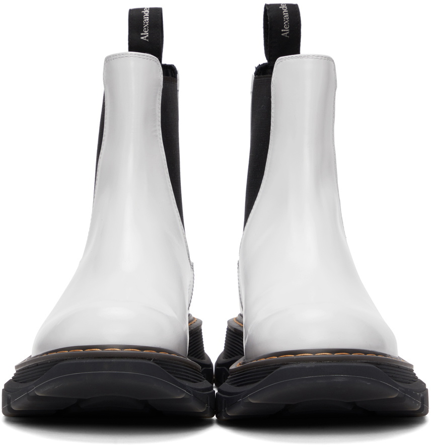 Alexander McQueen White Leather Tread Slick Chelsea Boots 