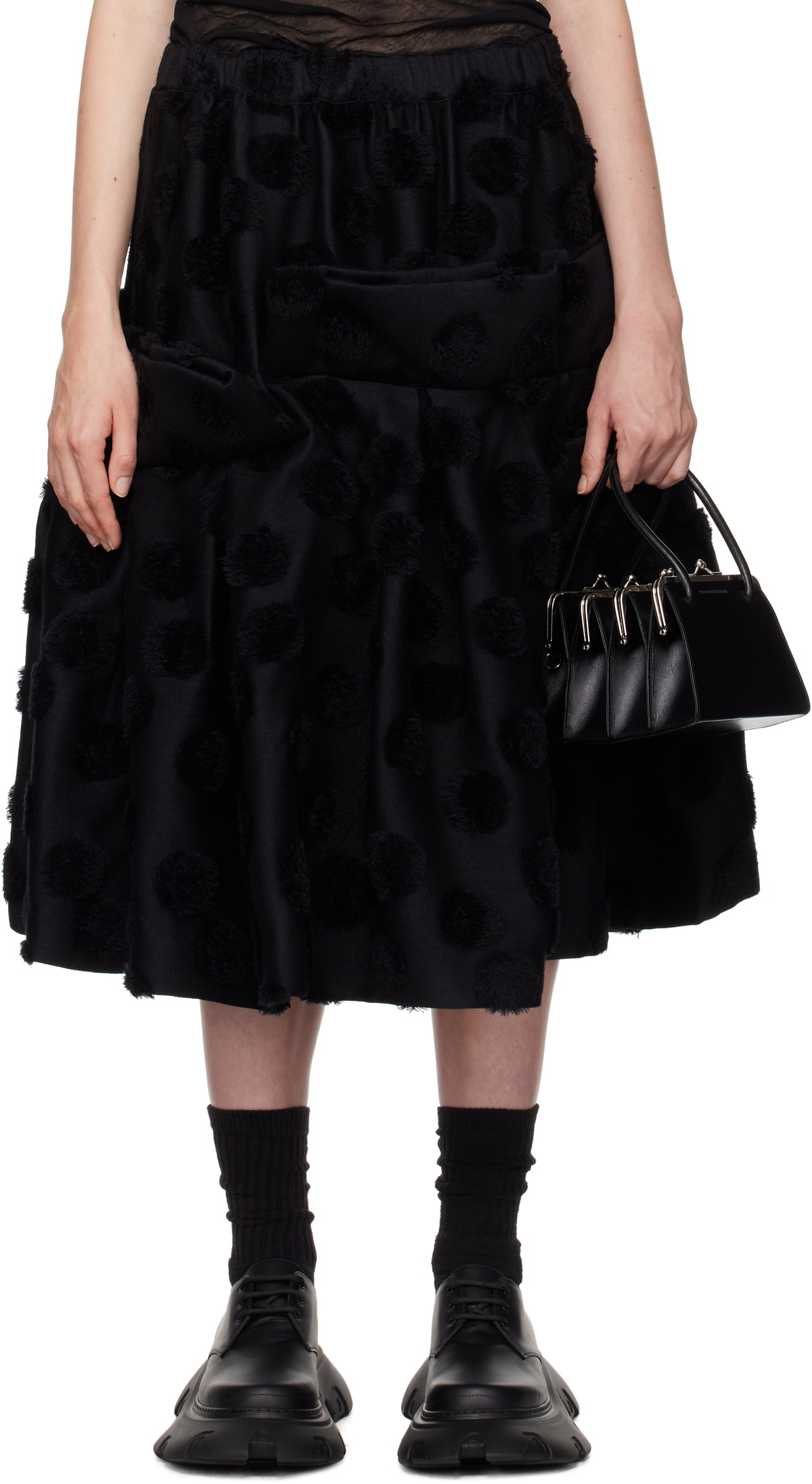 Comme des Garçons Black Wool Jacquard Midi Skirt