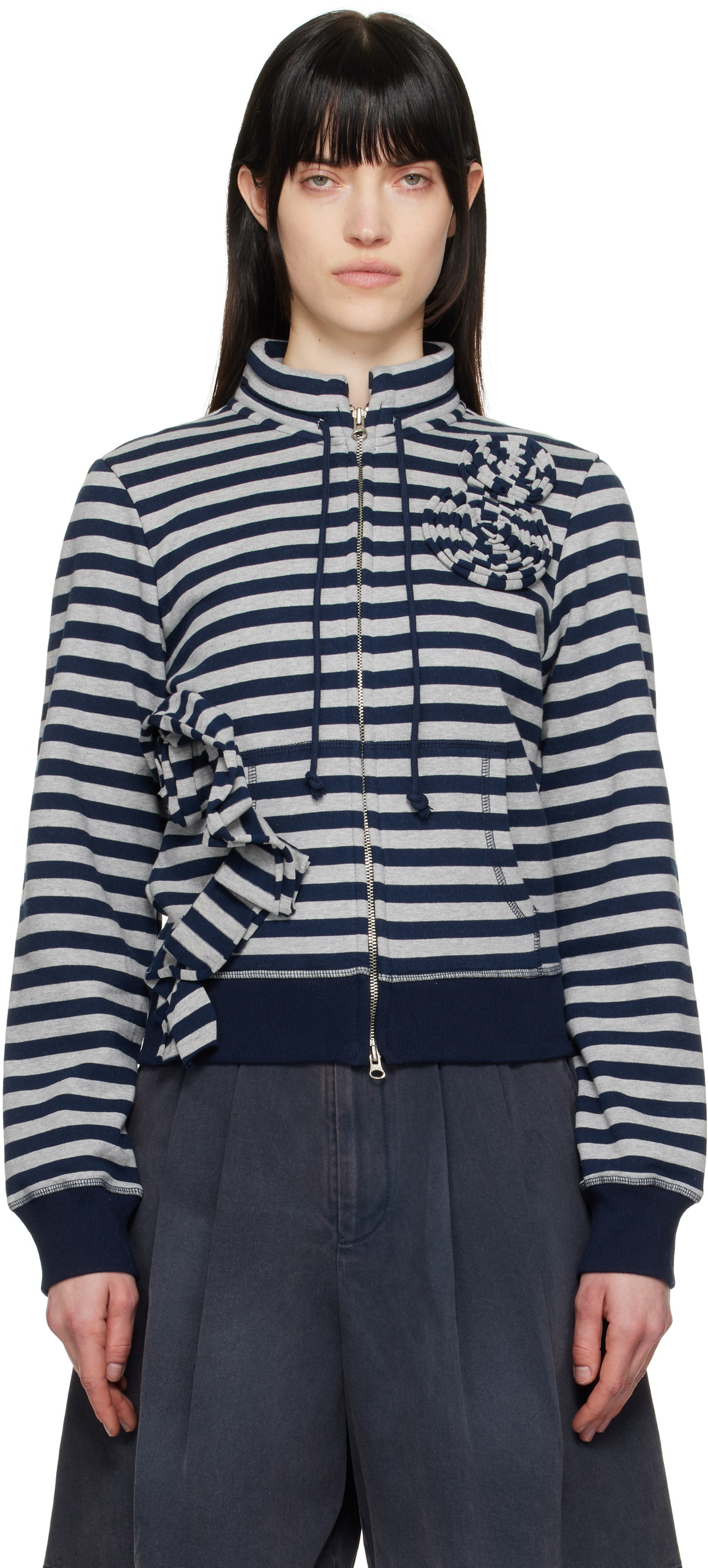 OPEN YY Navy & Gray Appliqué Zipup Sweatshirt