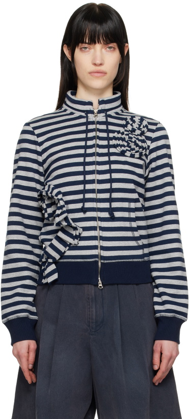 Photo: OPEN YY Navy & Gray Appliqué Zipup Sweatshirt