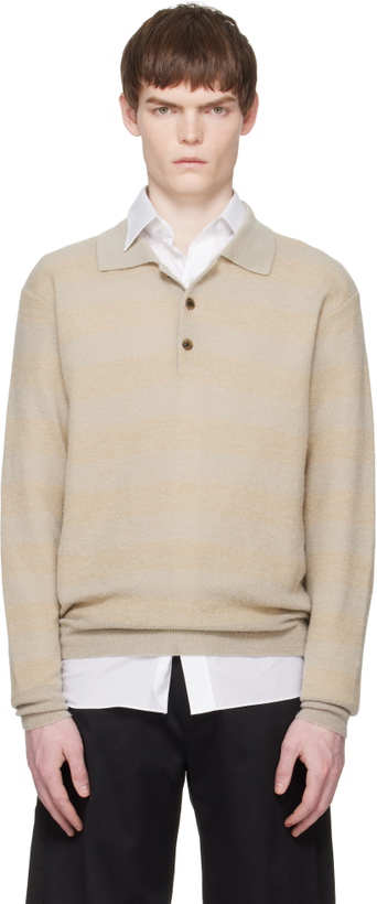 Photo: stein Beige Knit Stripe LS Polo