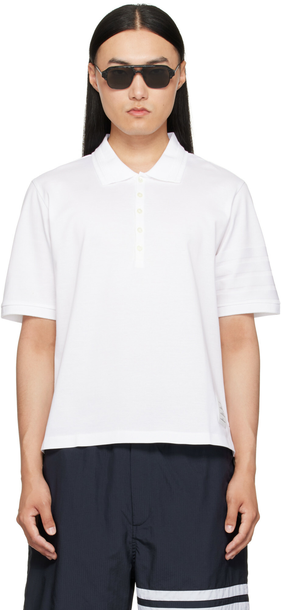 Thom Browne White Jersey Ottoman 4-Bar Polo