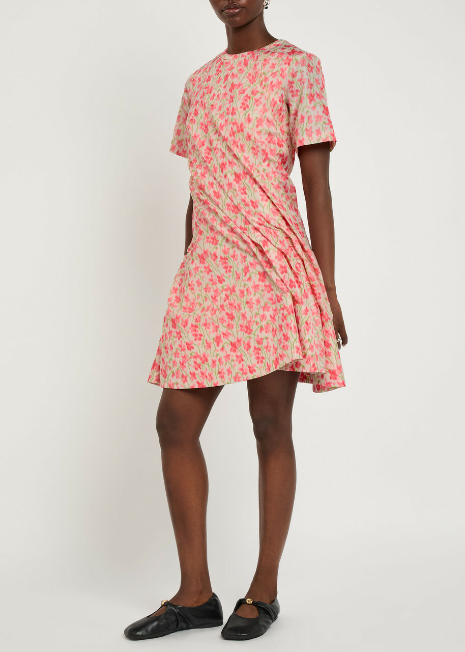 Loewe Twisted Floral-print Mini Dress White And Pink
