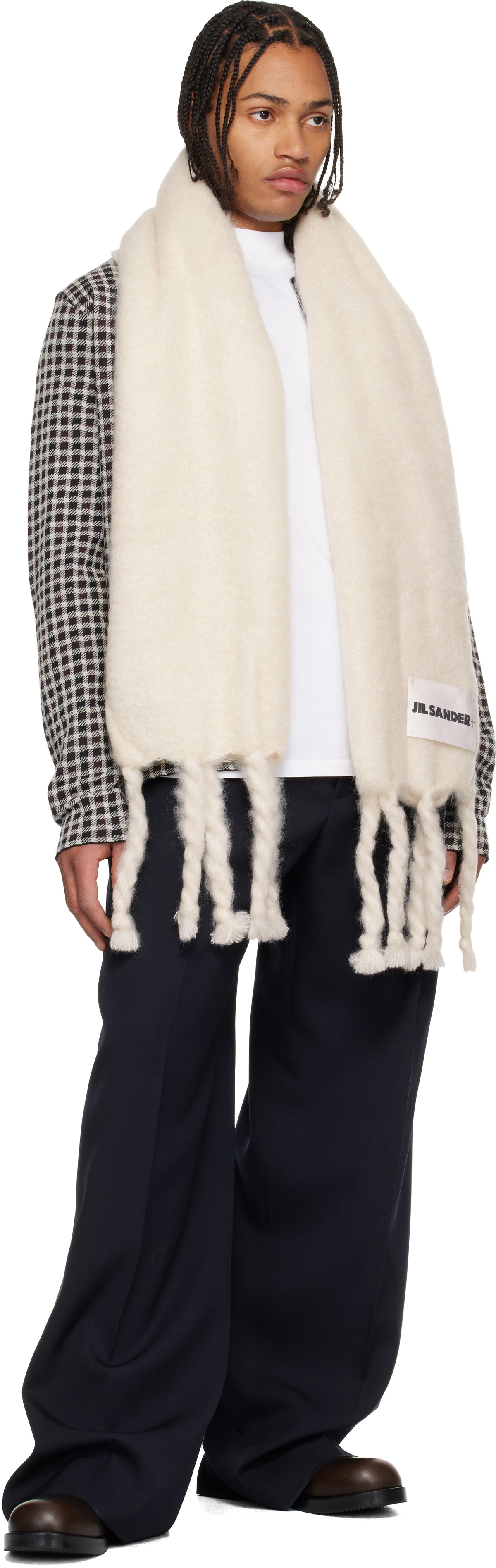Jil Sander Off-White Wide Wool Blend Scarf