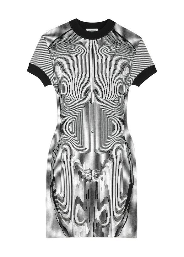 Photo: Jean Paul Gaultier Patterned-intarsia Knitted Mini Dress White And Black