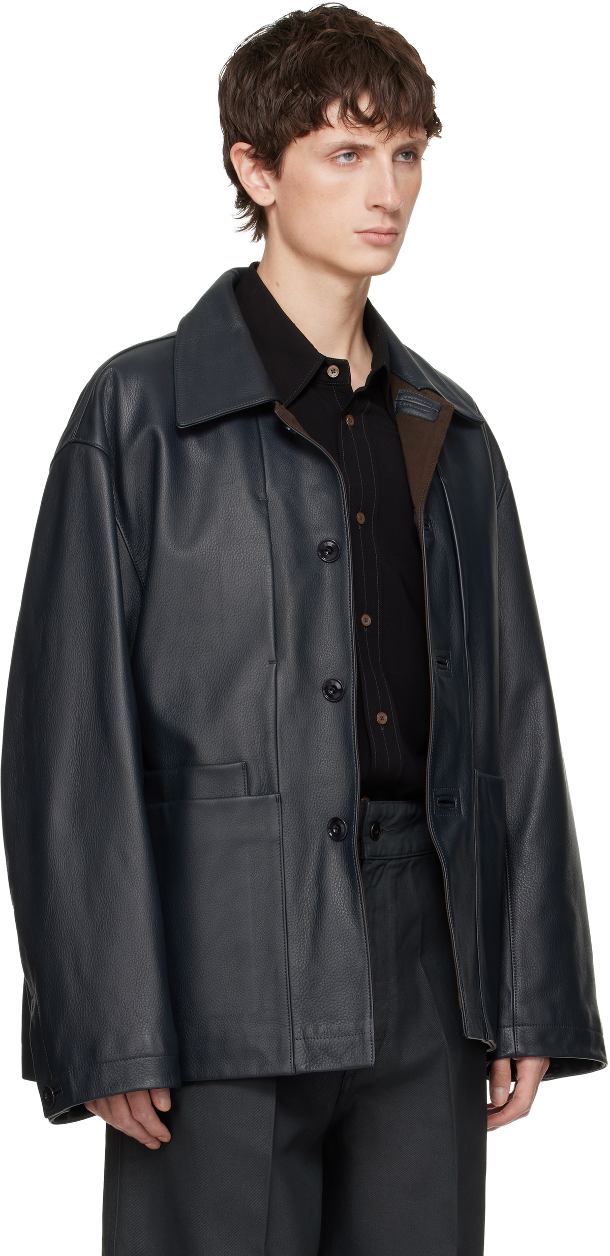 LEMAIRE Black Workwear Leather Jacket