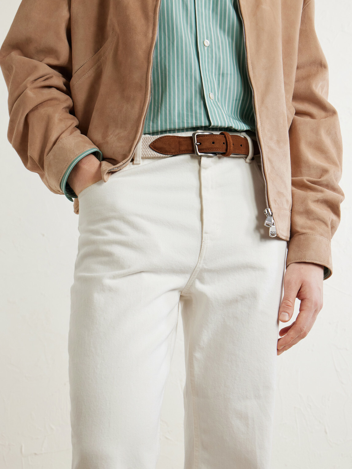 Anderson's - 3.5 cm Leather-Trimmed Woven Belt - Neutrals
