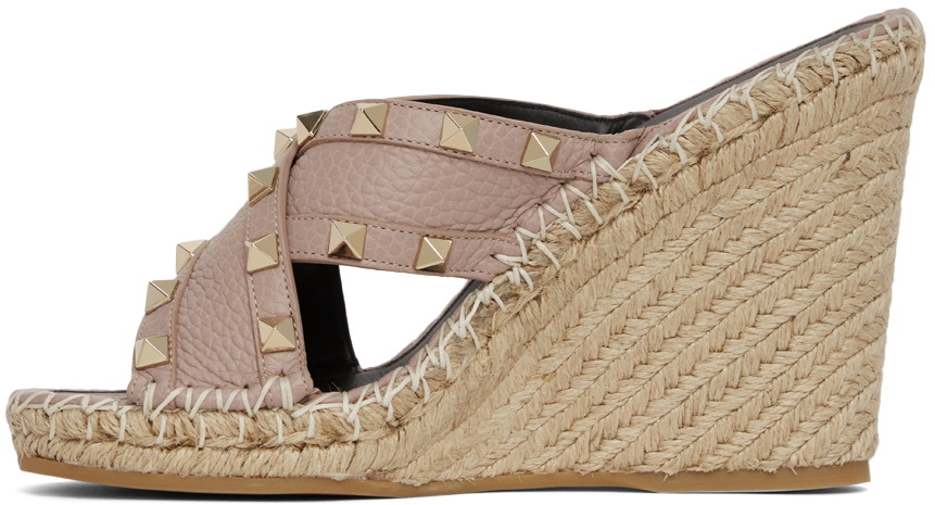 Valentino Garavani Taupe Rockstud Wedge Sandals