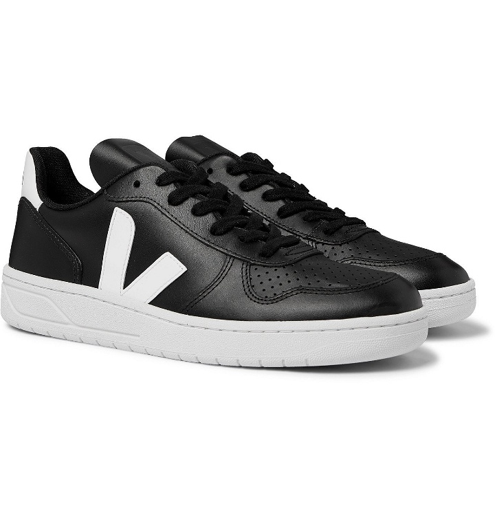 Photo: Veja - V-10 Rubber-Trimmed Leather Sneakers - Black