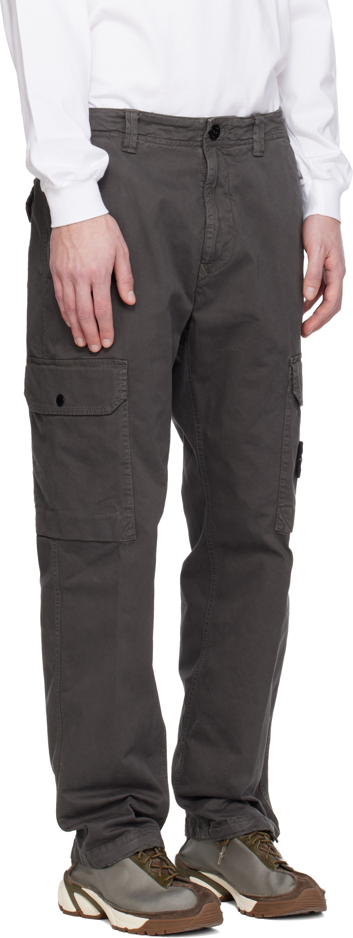 Stone Island Gray 3100011 Organic Broken Twill Old Effect Cargo Pants