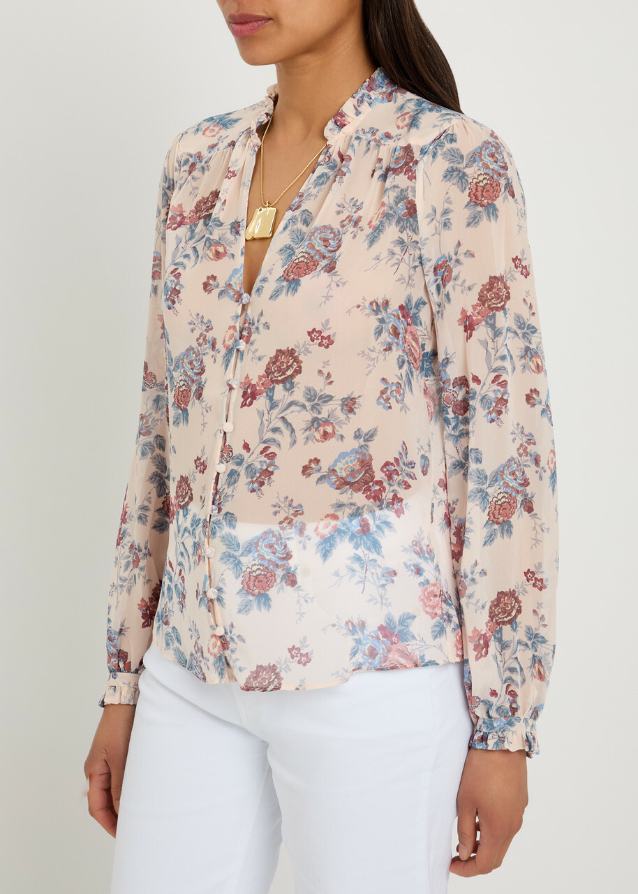 Paige Lula Floral Silk-chiffon Blouse Pink