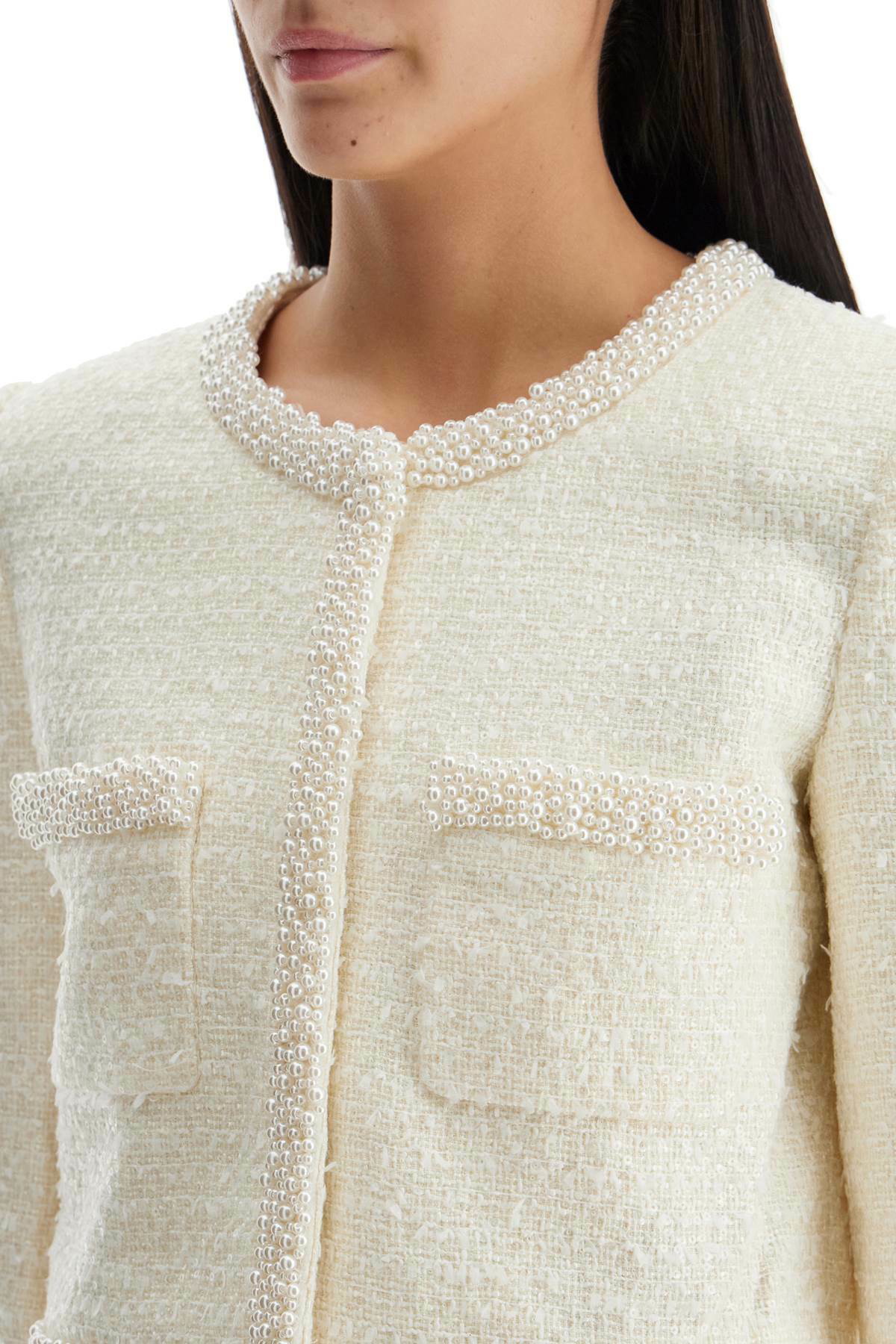 ジャケット SELF PORTRAIT BOUCLE JACKET WITH PEARLS Pink Boucle Pearl Trim Jacket – self-portrait-US