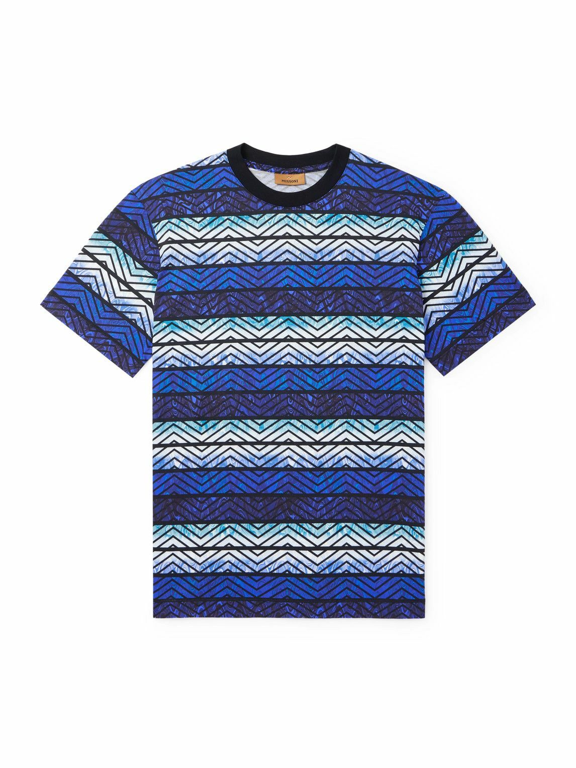 Missoni - Printed Striped Cotton-Jersey T-Shirt - Blue