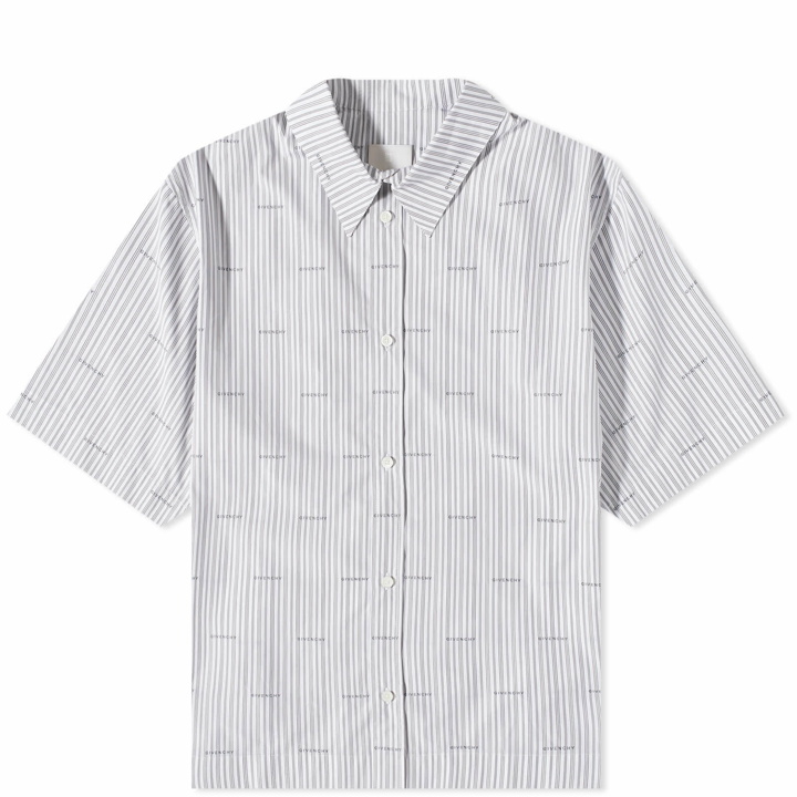 Photo: Givenchy Men's Repeat Logo Short Sleeve Stripe Shirt in Grey