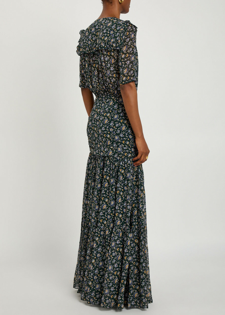 Veronica Beard Mick Floral-print Silk Maxi Dress Dark Green